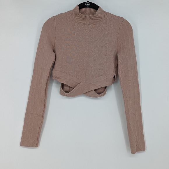 Jonathan Simkhai | Spill Intarsia Knit Textured Cropped Criss Cross Swea… - Picture 6 of 12